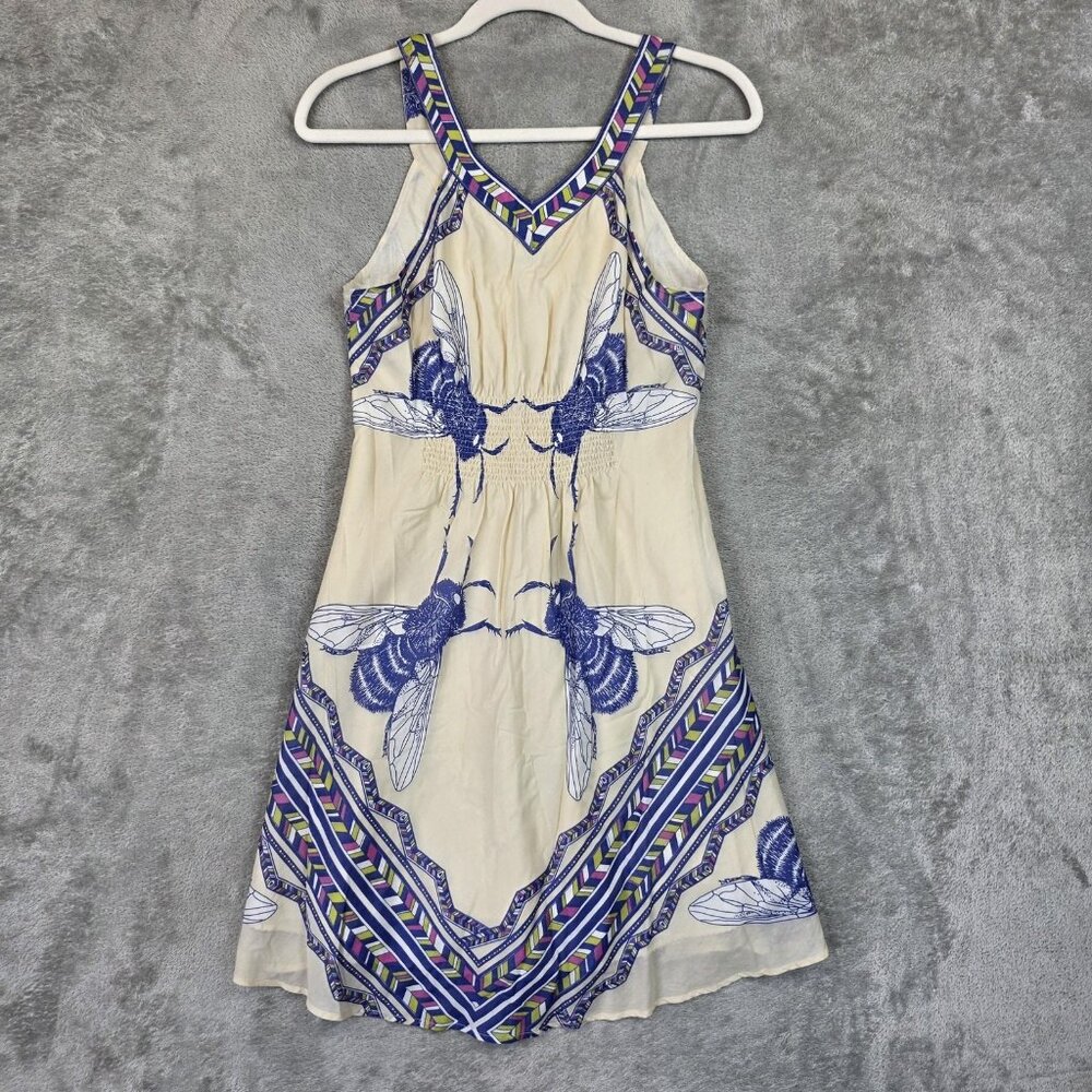 Cream & Blue Printed Sleeveless Summer Dress